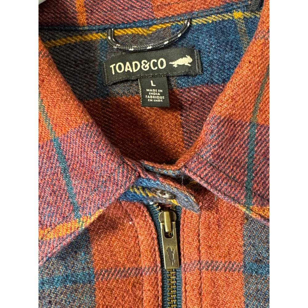 Toad&Co Orange Plaid Half-Zip Button Down Shirt - Picture 6 of 9